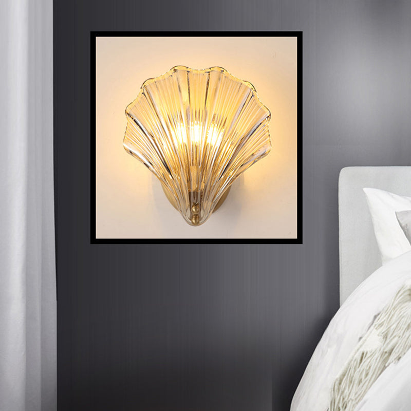 Frendorf | 1 Glühbirne Wandmontage Licht Traditionalist Schlafzimmer LED Wand Sconces Beleuchtung mit Muschel klarem Glas Schirm