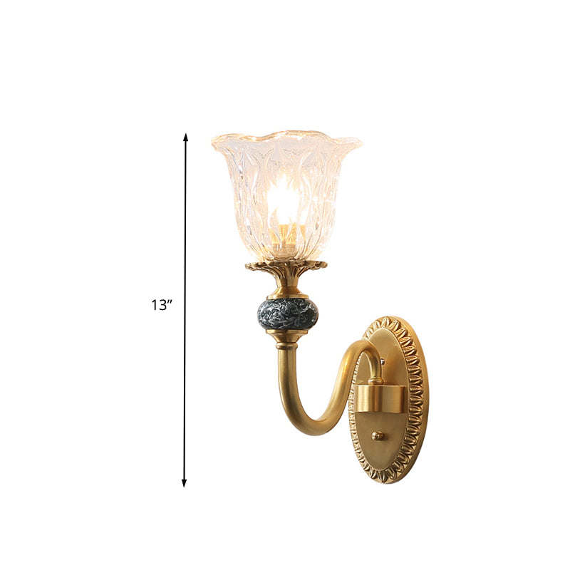 Frendorf | 1/2 Köpfe Klare Glas Wandlampe Vintage Messing Blume Schlafzimmer LED Wandmontierte Beleuchtung
