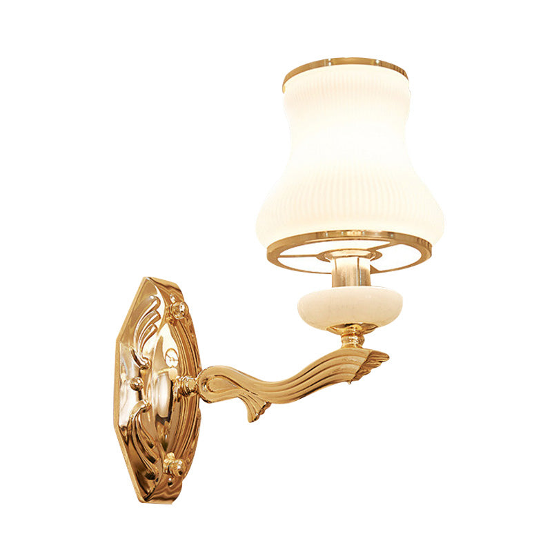 Frendorf | Bell Schlafzimmer Wandlampe Wand sconce Traditionell Opal Satinierte Glas 1/2 Glühbirnen Messing Wandlampe mit klarem Kristall Tropfen