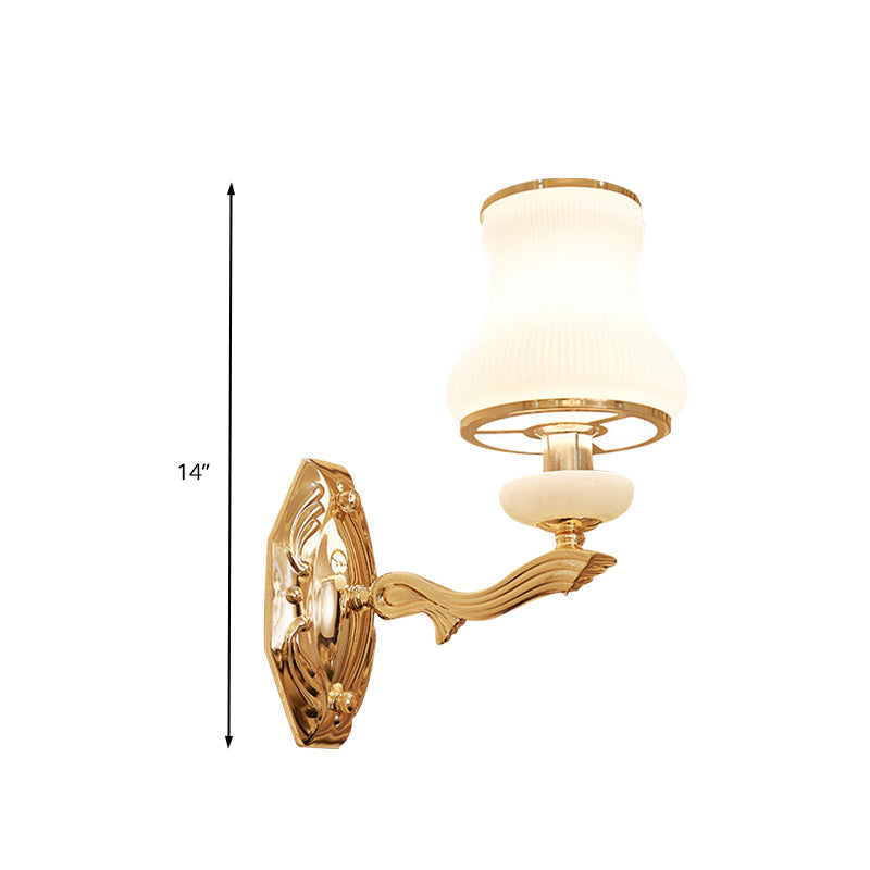 Frendorf | Bell Schlafzimmer Wandlampe Wand sconce Traditionell Opal Satinierte Glas 1/2 Glühbirnen Messing Wandlampe mit klarem Kristall Tropfen