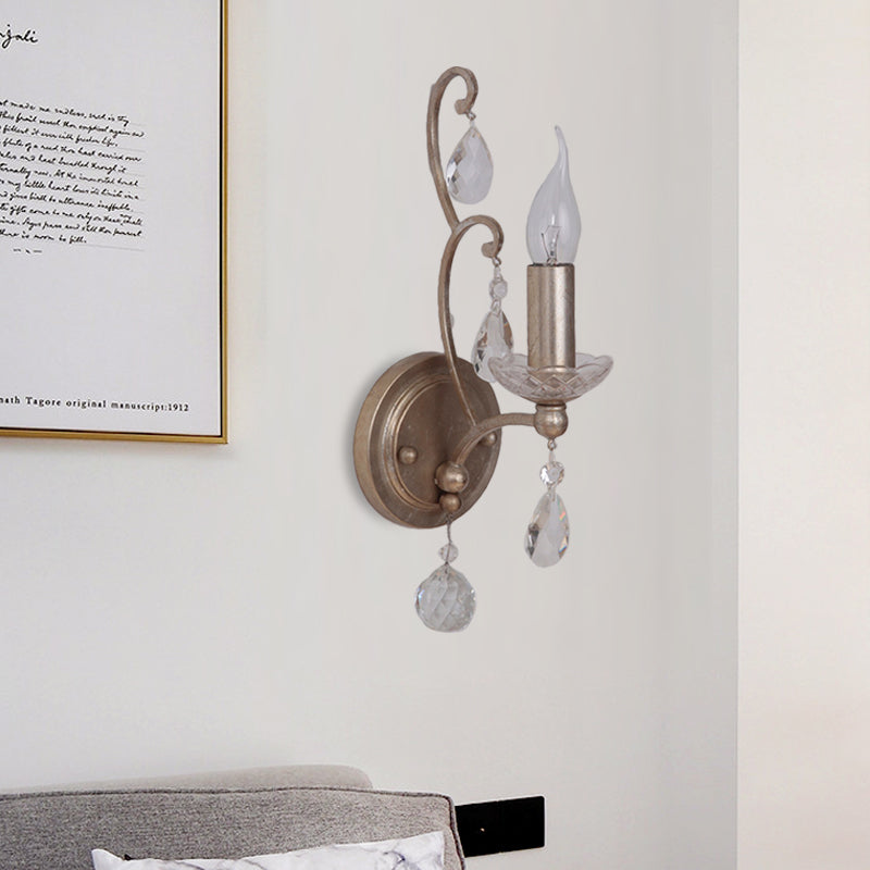 Frendorf | Roest/Verouderd Zilver 1/2 Lichten Wandlamp Lichtarmatuur Traditionele Kristallen Kaarsenstandaard Wandlamp voor Woonkamer