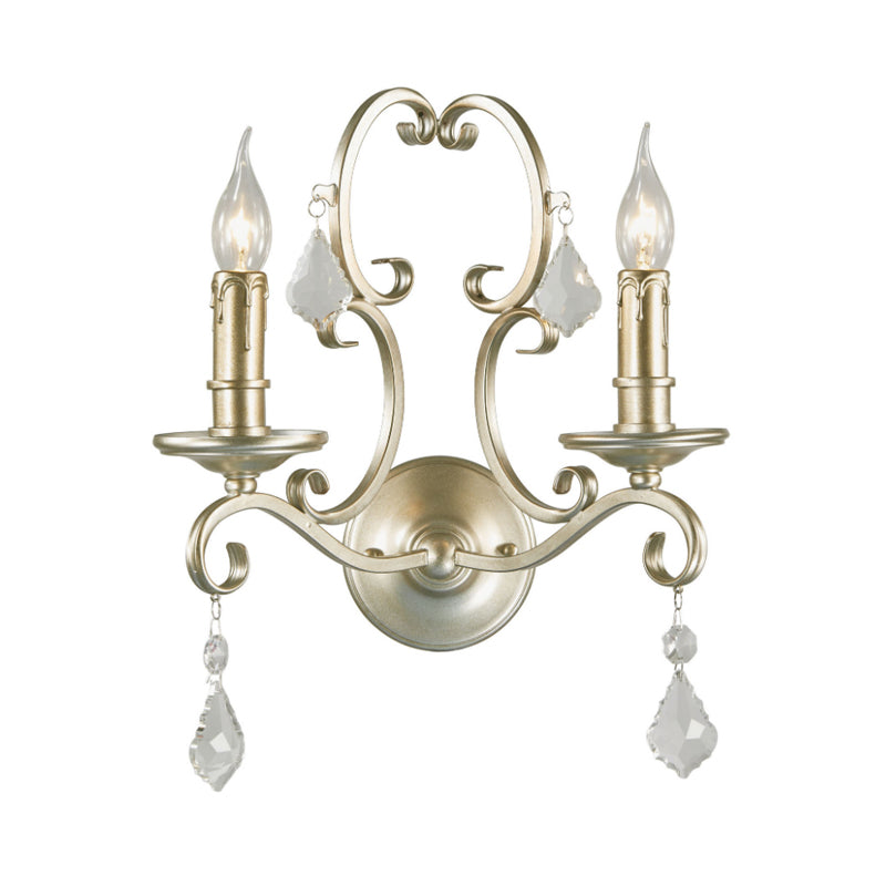 Frendorf | Roest/Verouderd Zilver 1/2 Lichten Wandlamp Lichtarmatuur Traditionele Kristallen Kaarsenstandaard Wandlamp voor Woonkamer