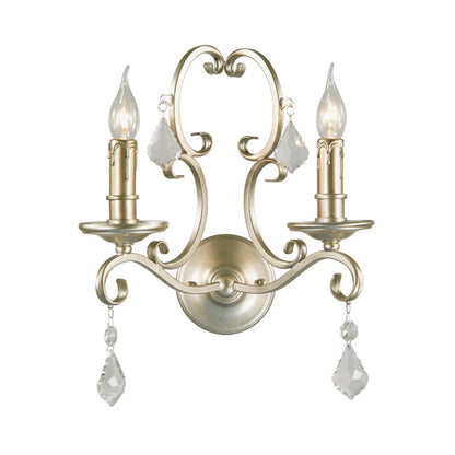 Frendorf | Roest/Verouderd Zilver 1/2 Lichten Wandlamp Lichtarmatuur Traditionele Kristallen Kaarsenstandaard Wandlamp voor Woonkamer