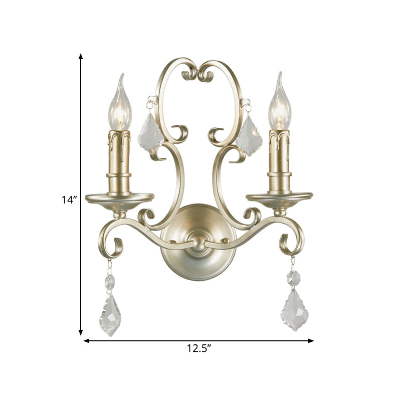 Frendorf | Roest/Verouderd Zilver 1/2 Lichten Wandlamp Lichtarmatuur Traditionele Kristallen Kaarsenstandaard Wandlamp voor Woonkamer