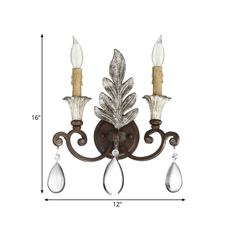 Frendorf | Roest/Verouderd Zilver 1/2 Lichten Wandlamp Lichtarmatuur Traditionele Kristallen Kaarsenstandaard Wandlamp voor Woonkamer