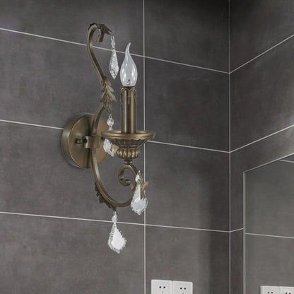Frendorf | Rustiek Kaarsenhouder Wandverlichting Armatuur 1 Gloeilamp IJzeren Wandgemonteerde Lamp in Brons met Hangende Kristal Accent