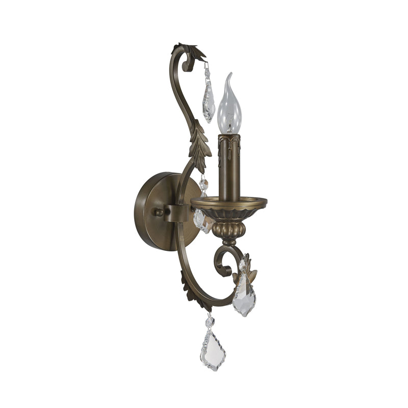 Frendorf | Rustiek Kaarsenhouder Wandverlichting Armatuur 1 Gloeilamp IJzeren Wandgemonteerde Lamp in Brons met Hangende Kristal Accent