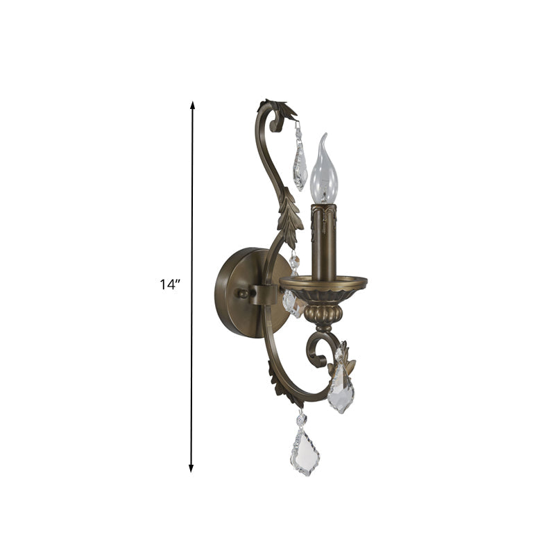 Frendorf | Rustiek Kaarsenhouder Wandverlichting Armatuur 1 Gloeilamp IJzeren Wandgemonteerde Lamp in Brons met Hangende Kristal Accent