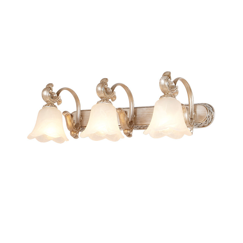 Frendorf | Traditionele Bloemenschaduw Vanity Wandlamp Melkglas 2/3 Koppen Badkamer Wandlicht met Gebogen Arm in Khaki