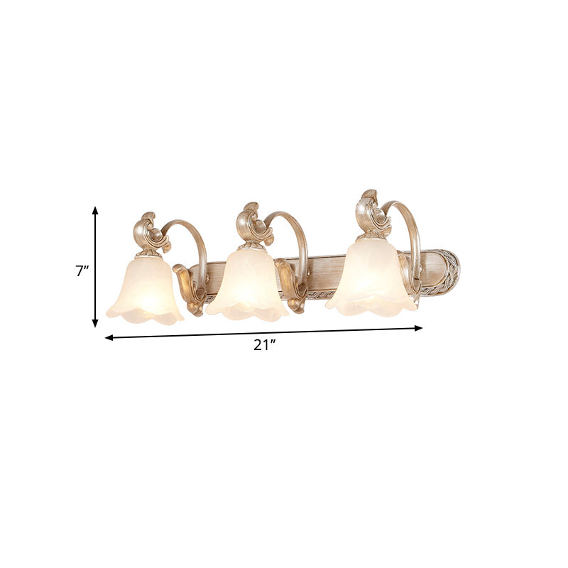 Frendorf | Traditionele Bloemenschaduw Vanity Wandlamp Melkglas 2/3 Koppen Badkamer Wandlicht met Gebogen Arm in Khaki