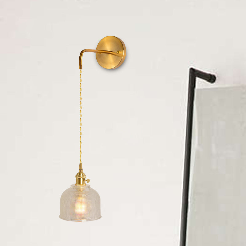Frendorf | 1 Licht Wandmontage Verlichting Traditionele Koepel/Kegel Duidelijk Prismatic Glas LED Sconcelichtarmatuur in Goud