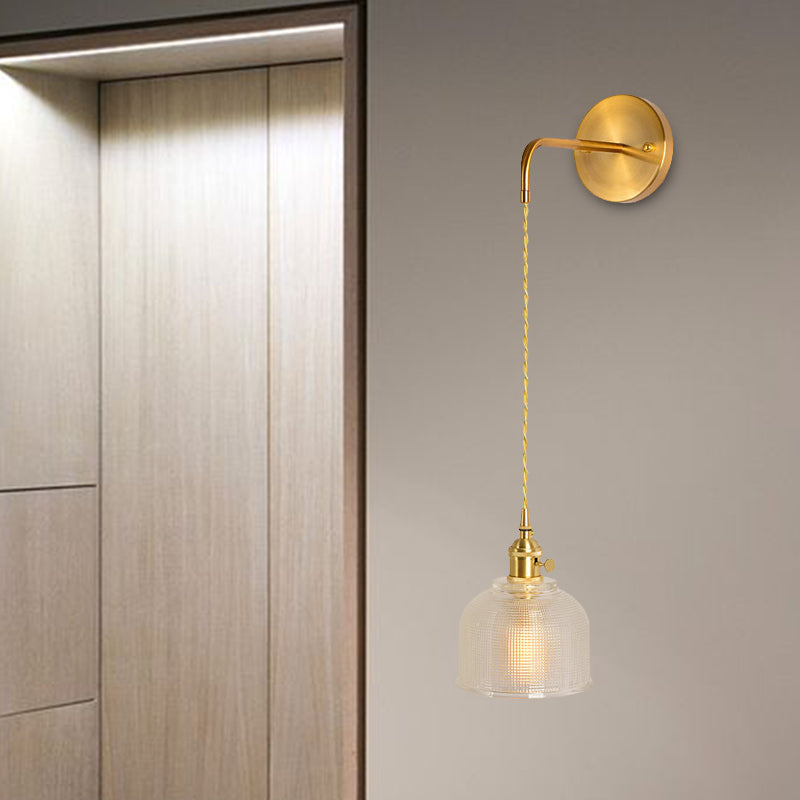 Frendorf | 1 Licht Wandmontage Verlichting Traditionele Koepel/Kegel Duidelijk Prismatic Glas LED Sconcelichtarmatuur in Goud
