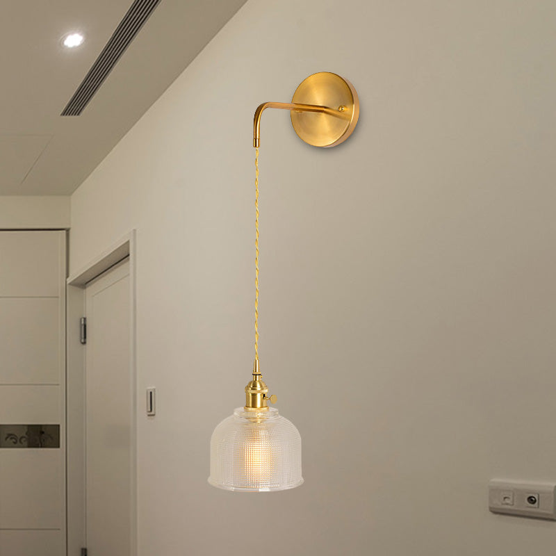 Frendorf | 1 Licht Wandmontage Verlichting Traditionele Koepel/Kegel Duidelijk Prismatic Glas LED Sconcelichtarmatuur in Goud