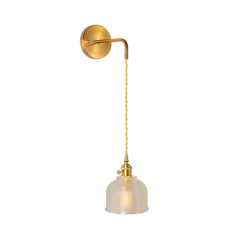 Frendorf | 1 Licht Wandmontage Verlichting Traditionele Koepel/Kegel Duidelijk Prismatic Glas LED Sconcelichtarmatuur in Goud