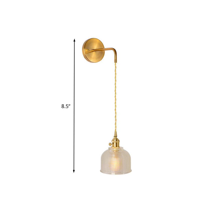 Frendorf | 1 Licht Wandmontage Verlichting Traditionele Koepel/Kegel Duidelijk Prismatic Glas LED Sconcelichtarmatuur in Goud