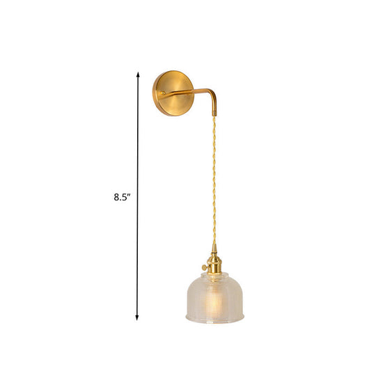 Frendorf | 1 Licht Wandmontage Verlichting Traditionele Koepel/Kegel Duidelijk Prismatic Glas LED Sconcelichtarmatuur in Goud