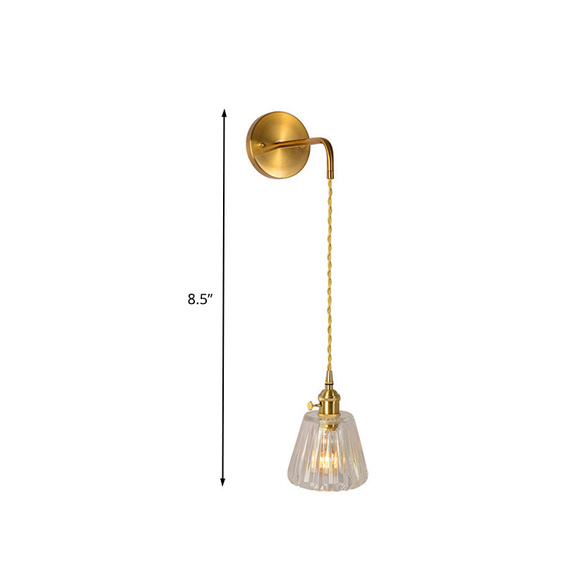 Frendorf | 1 Licht Wandmontage Verlichting Traditionele Koepel/Kegel Duidelijk Prismatic Glas LED Sconcelichtarmatuur in Goud