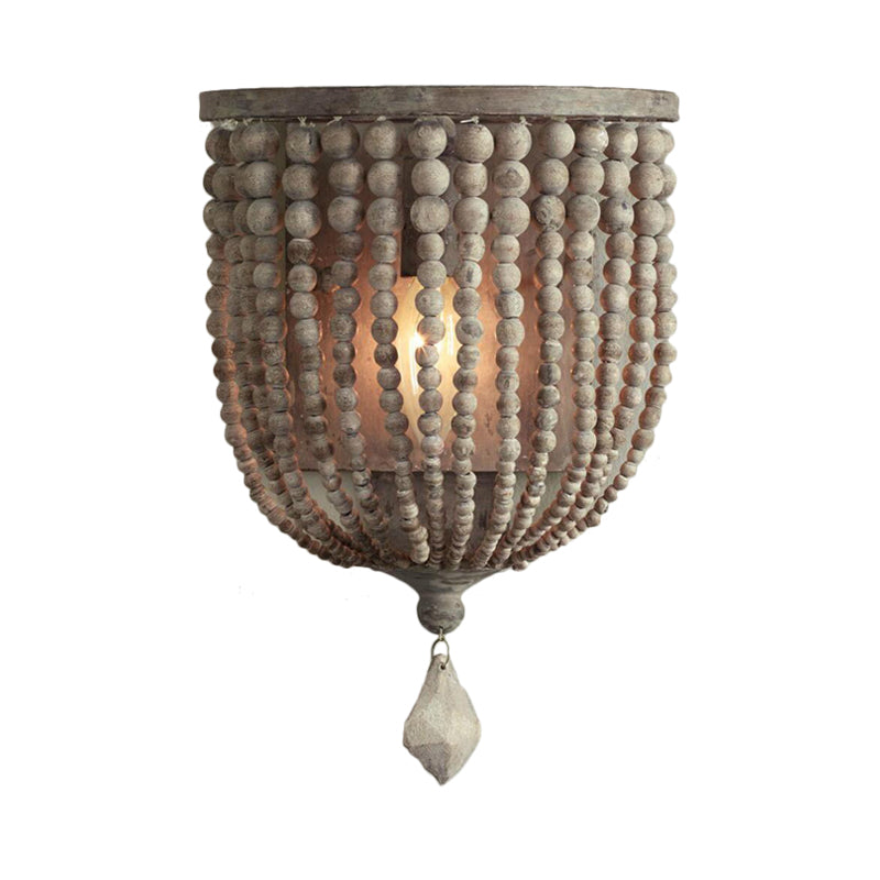 Frendorf | 1 Licht Holz Wandlampe Landhaus Grau Perlen Wohnzimmer Wandlampe Lichtarmatur