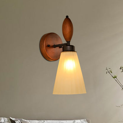 Frendorf | Frosted Glass Conic Wandlamp Modern Stylish 1 Licht Rood Bruin Sconcelicht met Houten Achterplaat