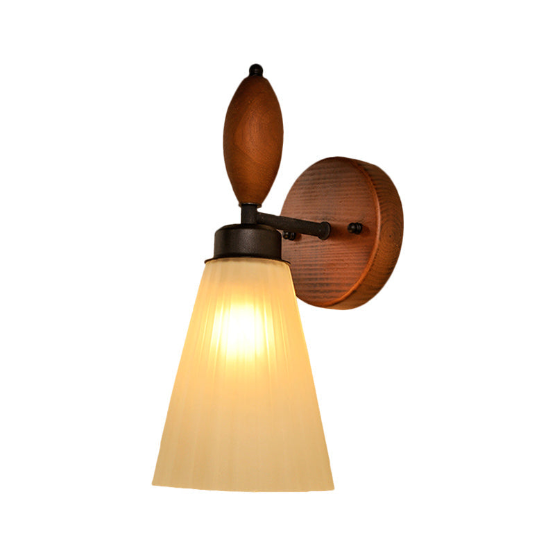 Frendorf | Frosted Glass Conic Wandlamp Modern Stylish 1 Licht Rood Bruin Sconcelicht met Houten Achterplaat