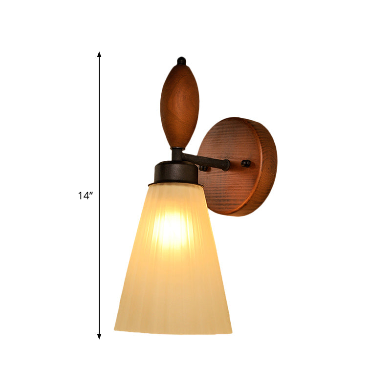 Frendorf | Frosted Glass Conic Wandlamp Modern Stylish 1 Licht Rood Bruin Sconcelicht met Houten Achterplaat
