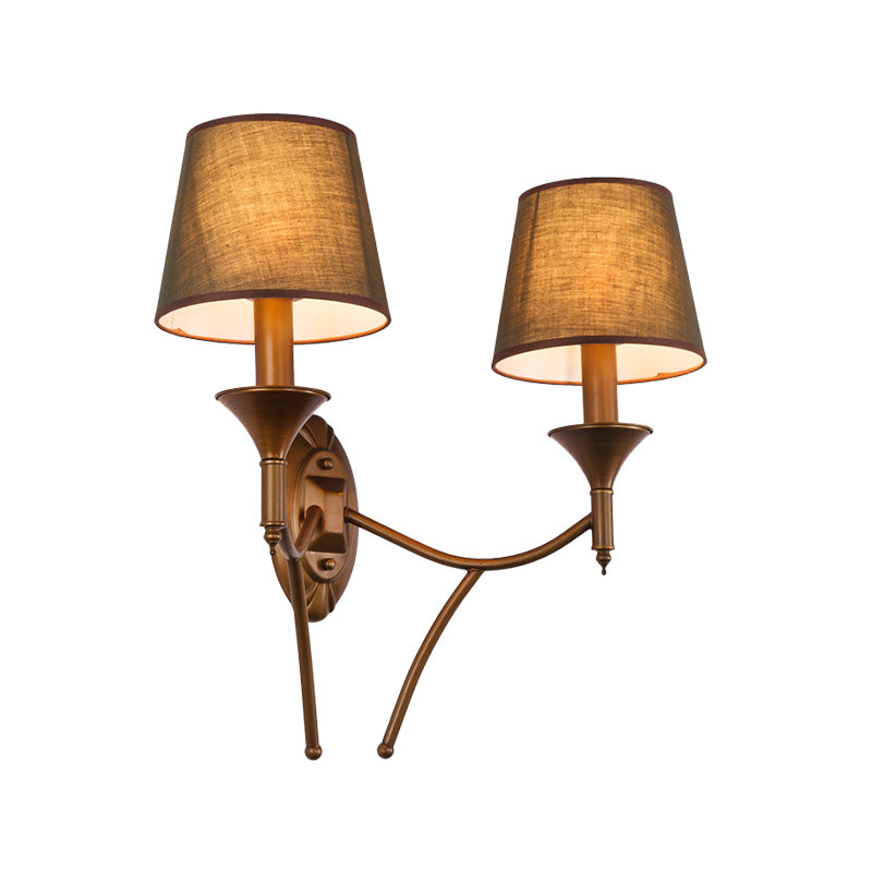 Frendorf | 1/2-Bulb Schlafzimmer Wandlampe Landhausstil Armeegrün Wandleuchte mit konischem Stoffschirm