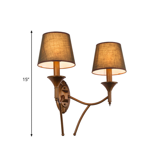 Frendorf | 1/2-Bulb Schlafzimmer Wandlampe Landhausstil Armeegrün Wandleuchte mit konischem Stoffschirm