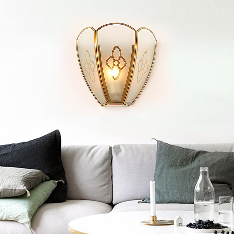 Frendorf | 1 Glühbirne Gold Flush Wandleuchte Vintage Stil Floral Opalglas Schirm Wandmontage Beleuchtung