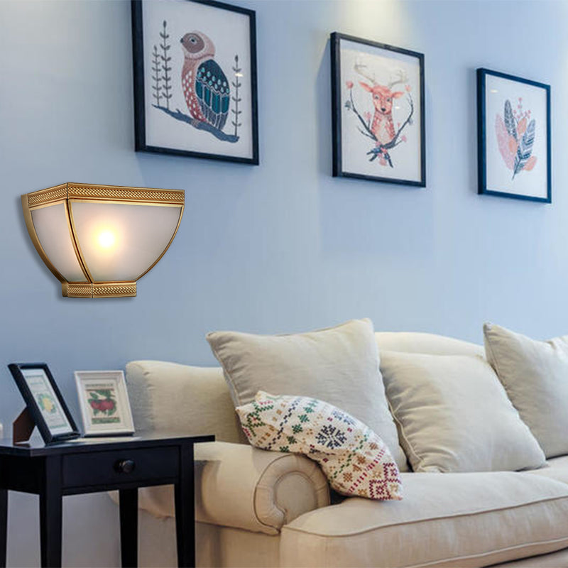 Frendorf | Opaque Glass Torch Flush Wandlamp Retro 1 Kop Wandmontage Lamp Kit met Gouden Rand