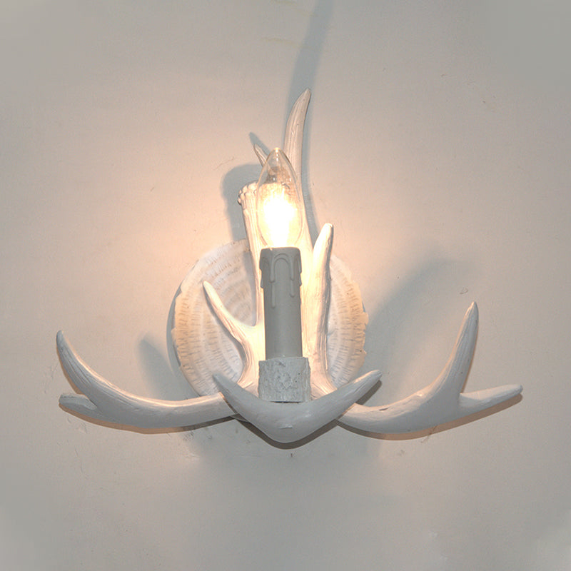 Frendorf | 1 Licht Exposed Bulb Wandlamp Traditioneel Wit/Hout Hars Wandlamp Armatuur für Flur