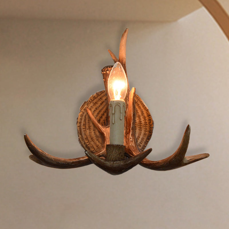 Frendorf | 1 Licht Exposed Bulb Wandlamp Traditioneel Wit/Hout Hars Wandlamp Armatuur für Flur