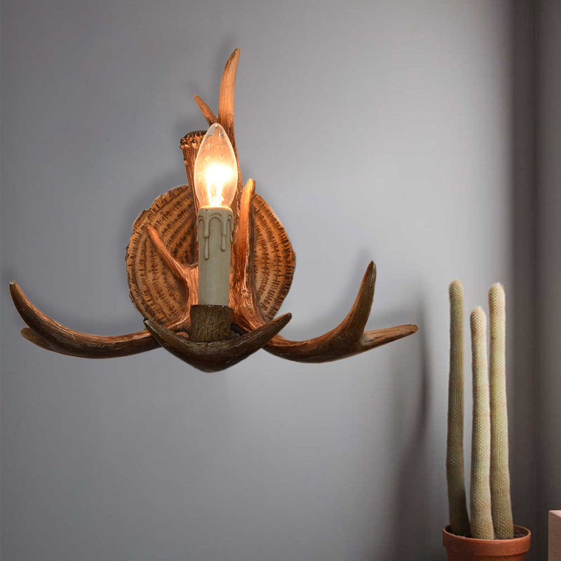 Frendorf | 1 Licht Exposed Bulb Wandlamp Traditioneel Wit/Hout Hars Wandlamp Armatuur für Flur