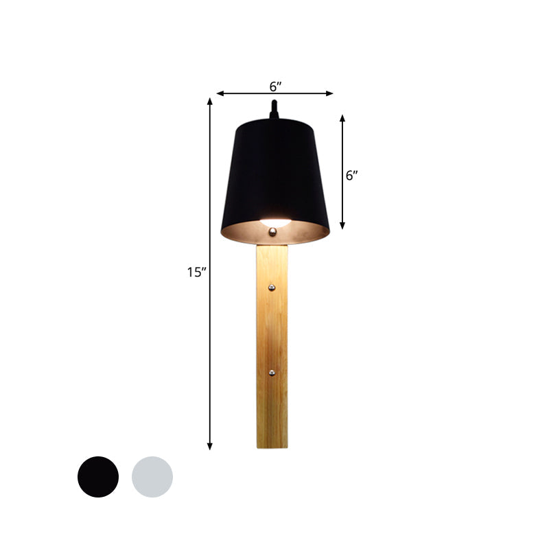 Frendorf | Metallische Glockenwandleuchte Modern 1 Kopf Schwarz/Weiß Wandleuchte mit rechteckiger Holzrückplatte
