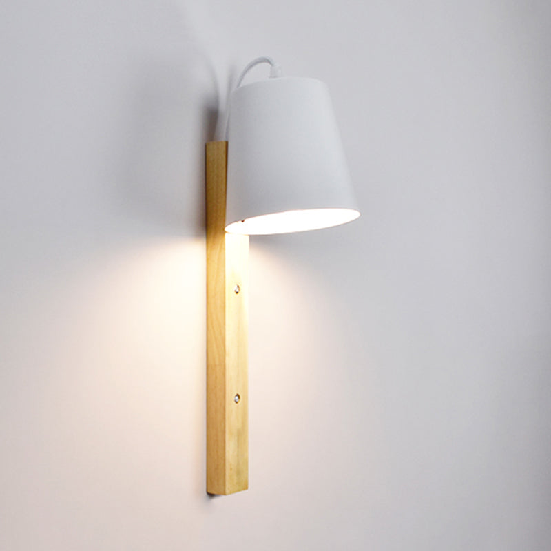 Frendorf | Metallische Glockenwandleuchte Modern 1 Kopf Schwarz/Weiß Wandleuchte mit rechteckiger Holzrückplatte