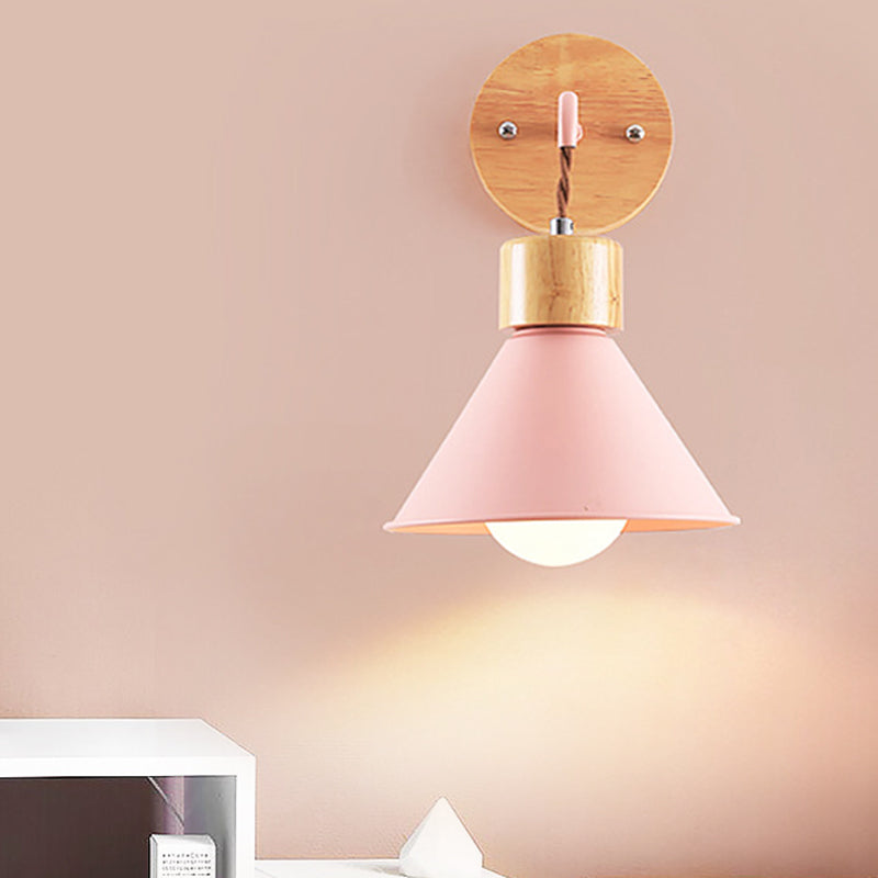 Frendorf | Trumpet Metalen Wandlamp Modernisme 1 Hoofd Grijs/Wit/Roze Muurbevestigde Verlichting voor Bedzijde