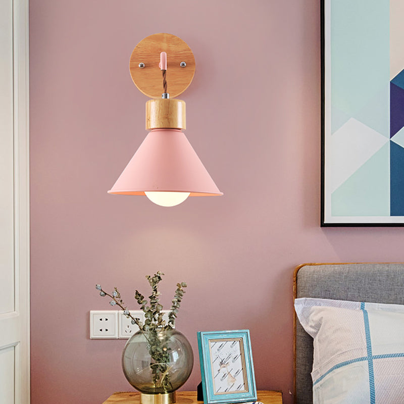 Frendorf | Trumpet Metalen Wandlamp Modernisme 1 Hoofd Grijs/Wit/Roze Muurbevestigde Verlichting voor Bedzijde