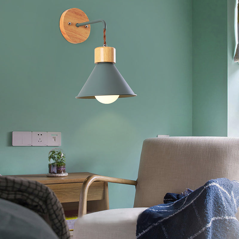 Frendorf | Trumpet Metalen Wandlamp Modernisme 1 Hoofd Grijs/Wit/Roze Muurbevestigde Verlichting voor Bedzijde