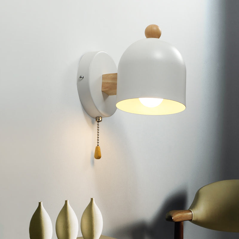 Frendorf | Tube Metalen Wandlamp Hedendaags 1 Kop Witte Wandlicht Armatuur met Swing Houten Arm en Trekketting