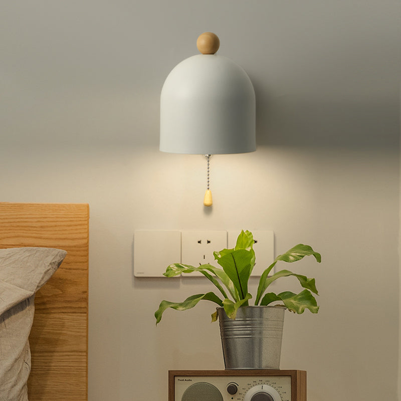 Frendorf | Tube Metalen Wandlamp Hedendaags 1 Kop Witte Wandlicht Armatuur met Swing Houten Arm en Trekketting
