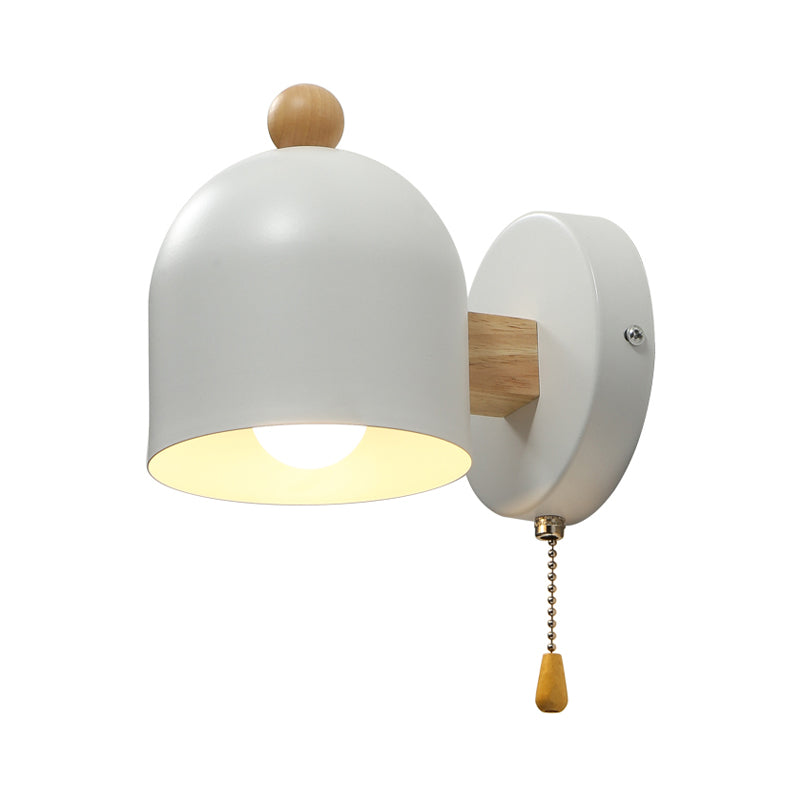 Frendorf | Tube Metalen Wandlamp Hedendaags 1 Kop Witte Wandlicht Armatuur met Swing Houten Arm en Trekketting
