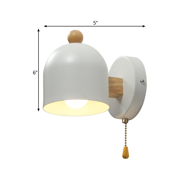 Frendorf | Tube Metalen Wandlamp Hedendaags 1 Kop Witte Wandlicht Armatuur met Swing Houten Arm en Trekketting