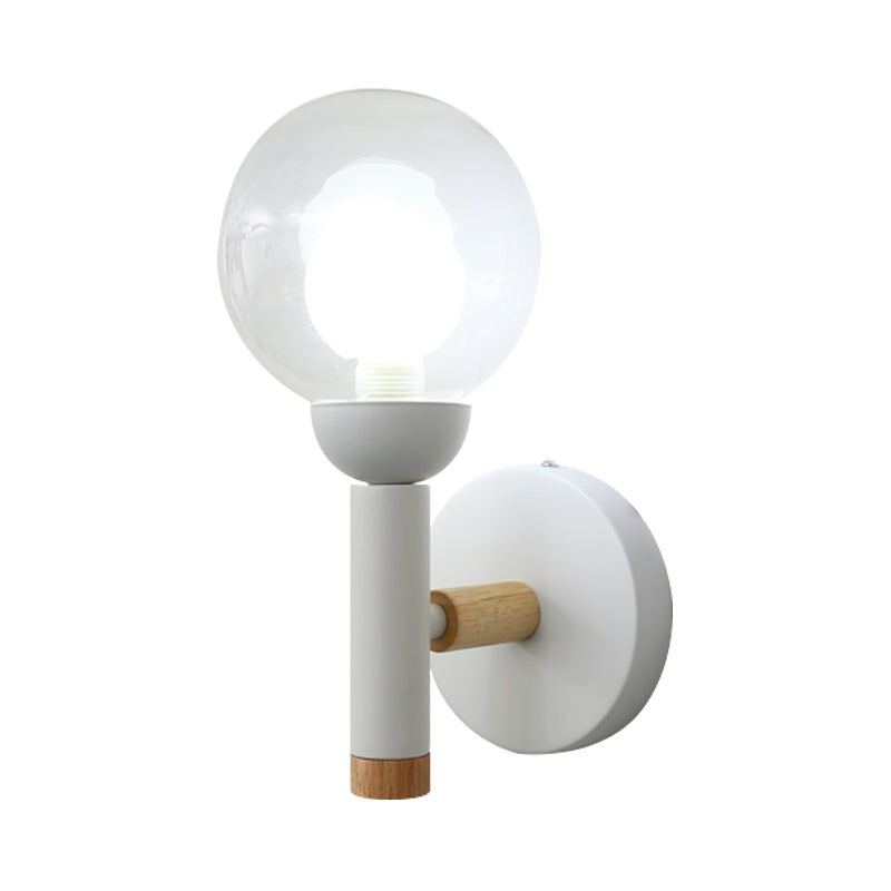 Armed Wall Lamp Modernismus Metall 1 Leuchtmittel Wandleuchte in Weiß mit klarem Glas-Schatten kugelförmig