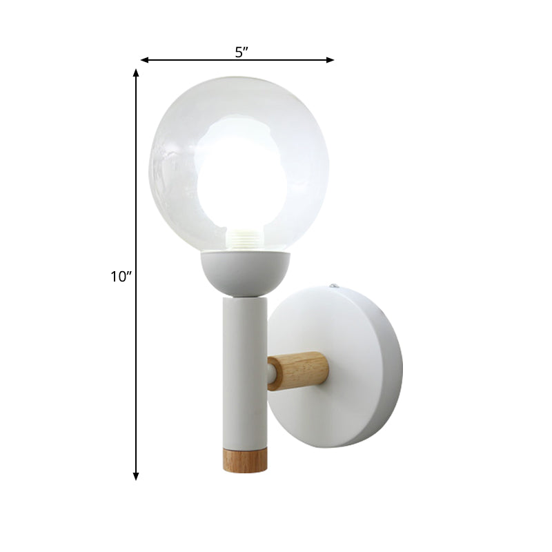 Armed Wall Lamp Modernismus Metall 1 Leuchtmittel Wandleuchte in Weiß mit klarem Glas-Schatten kugelförmig