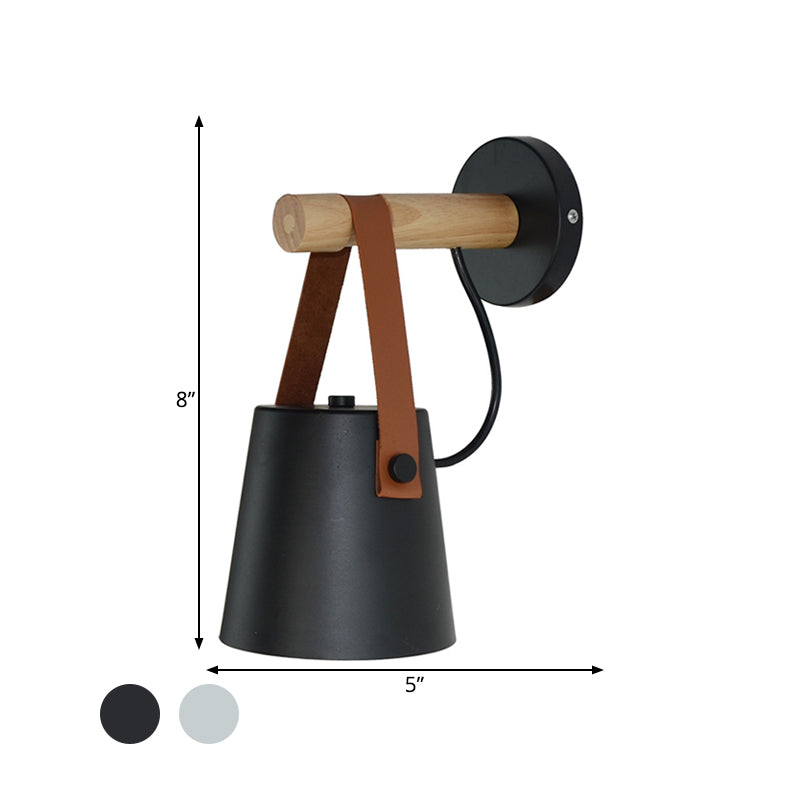 Frendorf | Metalen Kegel Wandlamp Modernist 1 Kop Wit/Zwart Wandverlichting Met Houten Arm