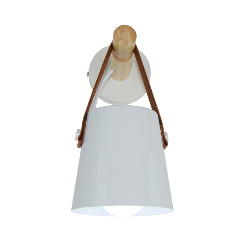 Frendorf | Metalen Kegel Wandlamp Modernist 1 Kop Wit/Zwart Wandverlichting Met Houten Arm