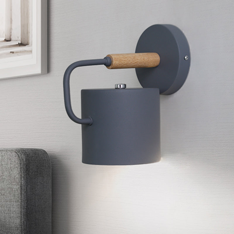 Frendorf | Zylinder Metall Wandleuchte Modernismus 1 Glühbirne Grau/Grün Wandmontierte Lampe mit Gebogener Arm