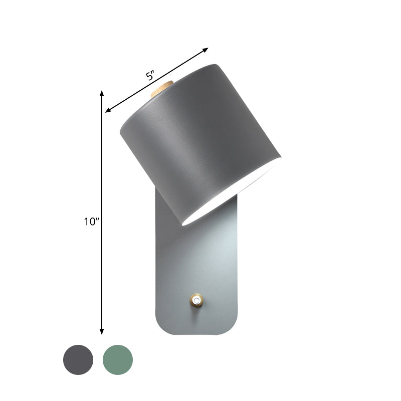 Frendorf | 1 Glühlampe Röhrenwand sconce Modernist Metall Wandbeleuchtung Fixture in Grau/Grün mit rechteckiger Rückwandplatte