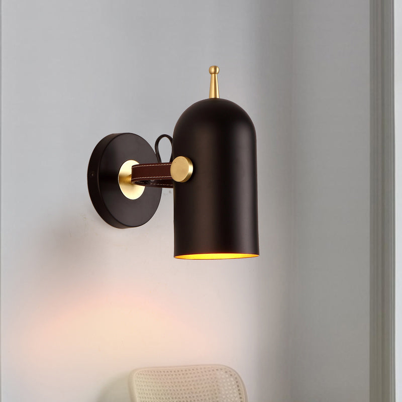 Frendorf | 1 Glühbirne Treppen Wandleuchte Moderne schwarze LED Wandbeleuchtung mit verlängertem Kuppel-Eisen-Schatten