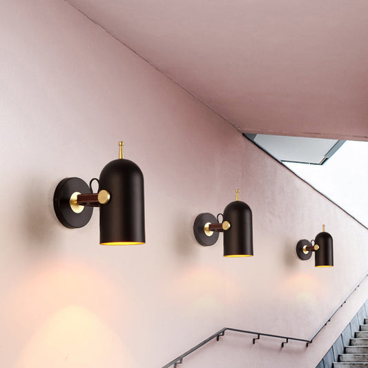 Frendorf | 1 Glühbirne Treppen Wandleuchte Moderne schwarze LED Wandbeleuchtung mit verlängertem Kuppel-Eisen-Schatten