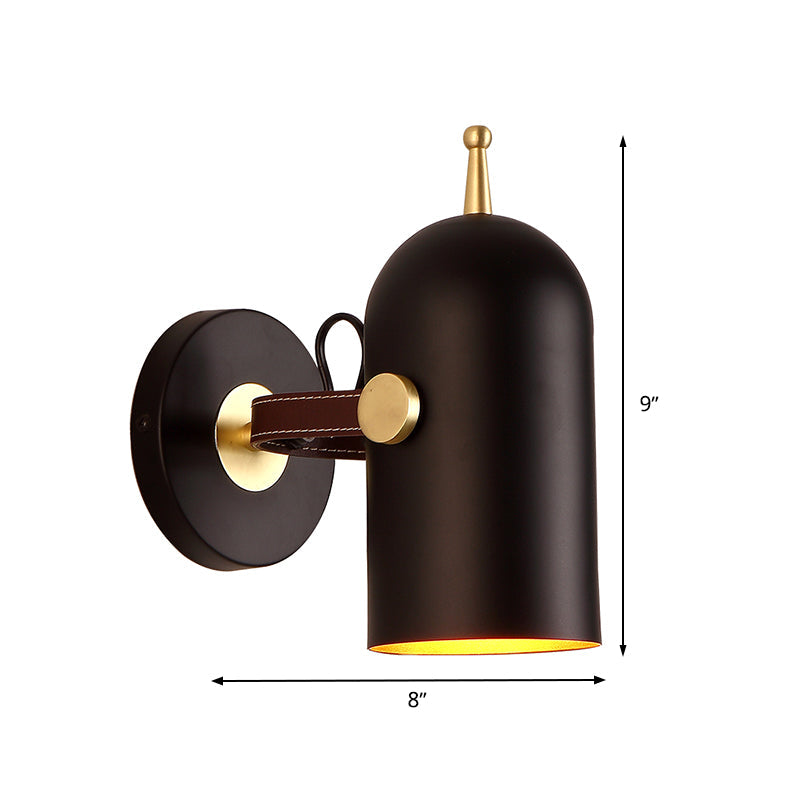 Frendorf | 1 Glühbirne Treppen Wandleuchte Moderne schwarze LED Wandbeleuchtung mit verlängertem Kuppel-Eisen-Schatten